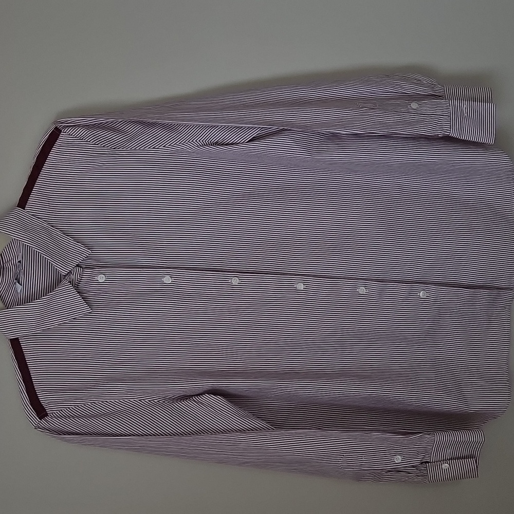 Loro Piana Burgundy & White Striped Women's Blouse Size 48. 100% Cotton. EUC